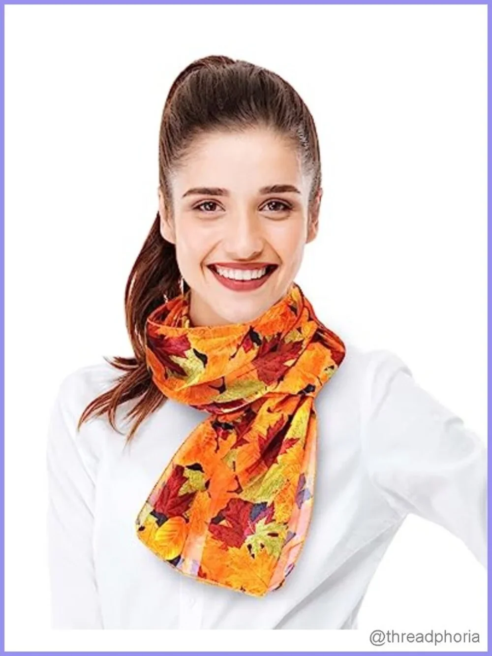 Silky Feel Fall Leaves Scarf 13x60 Lightweight Fashion Scarf
